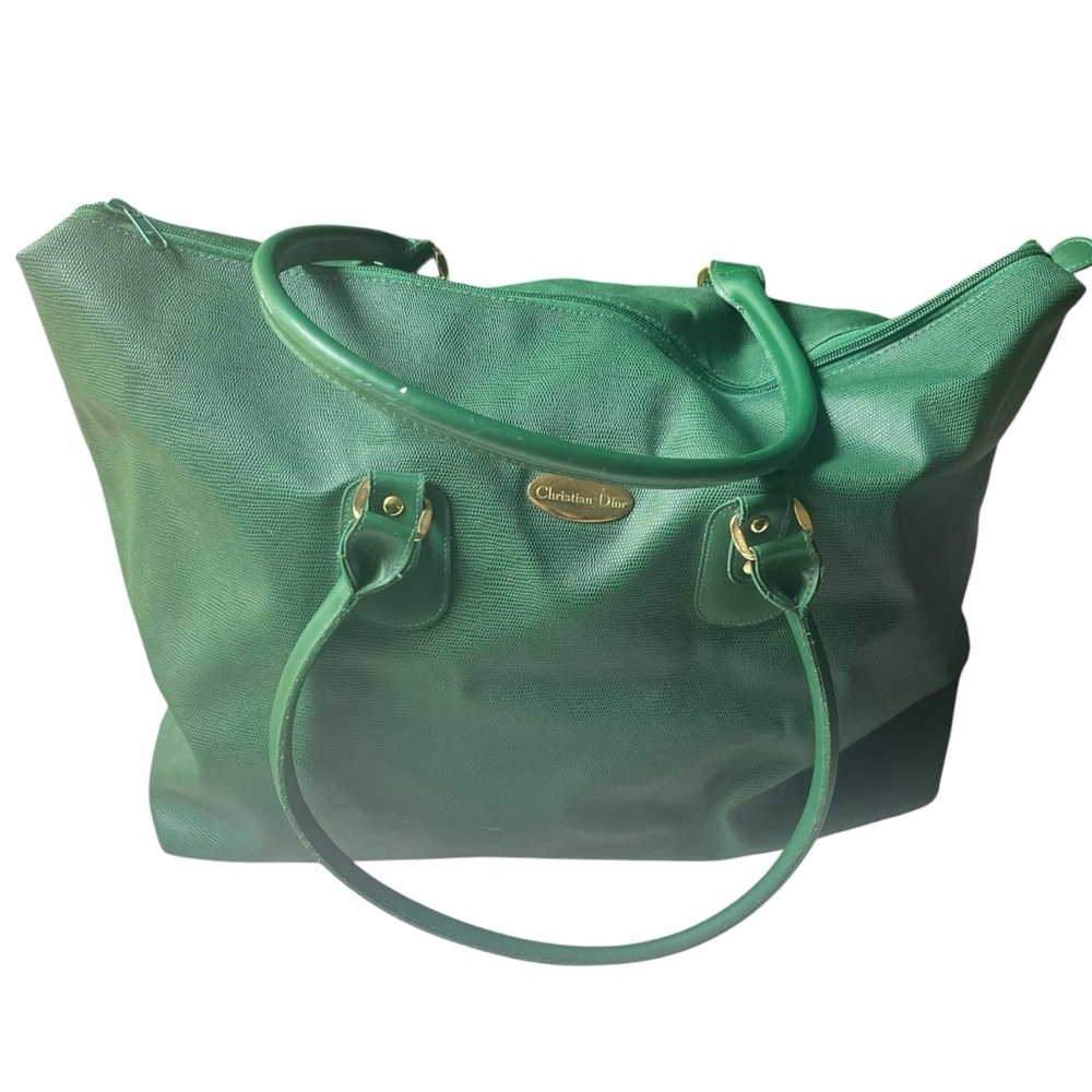 Vintage Christian Dior Perfumes Emerald Green Pvc Large Green Travel Bag